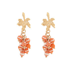 Light Salmon Alloy Resin Stud Dangle Earrings for Women, Grape, Golden, Light Salmon, 48x15mm