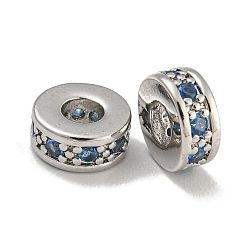 Озёрно--синий Стойки обшивки латунь микро проложить кубического циркония бусы, без свинца и без кадмия, долговечный, платина, круглые, Плут синий, 7.5x3 мм, отверстие : 3.5 мм