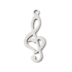 Stainless Steel Color Non-Tarnish 201 Stainless Steel Pendants, Musical Note, G Clef, Stainless Steel Color, 24x9.5x1mm, Hole: 1.4mm