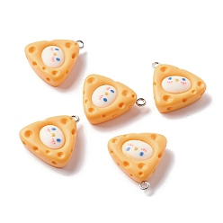 Orange Opaque Resin Pendants, with Platinum Tone Iron Loop, Cartoon Style, Cheese, Orange, 25~25.5x23x7.5mm, Hole: 1.5mm
