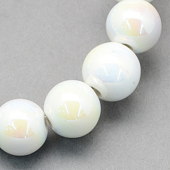White Handmade Porcelain Round Beads, AB Color Plated, White, 6mm, Hole: 1.5mm