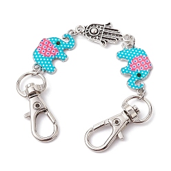 Dark Turquoise Elephant & Hamsa Hand Bag Extension Chains, Alloy Enamel Link Chain Purse Strap Extenders, Dark Turquoise, 14cm