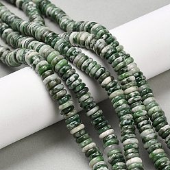 Камень с Зелеными Точками Натуральные зеленые пятна яшмовых нитей, рондель, 6.5x2~2.5 мм, отверстие : 1 мм, около 159 шт / нитка, 15.08'' (38.3 см)
