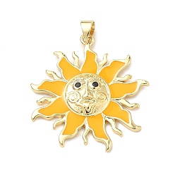 Настоящее золото 18K Латунные микро проложить кубического циркония подвески, солнечные чары, с эмалью, долговечный, стойки покрытие, без свинца и без кадмия, реальный 18 k позолоченный, 31x30x3 мм, отверстие : 4x3 мм
