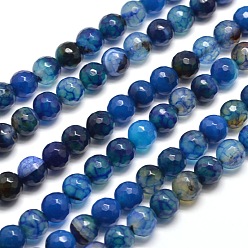 Королевский синий Окрашенные естественный агат граненый бисер пряди круглые, королевский синий, 8 мм, отверстие : 1 мм, около 48 шт / нитка, 14.5 дюйм