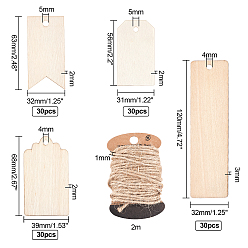 BurlyWood Grandes colgantes de madera natural sin terminar de olycraft, formas de madera cortadas con láser, con hilo de yute, formas mixtas, burlywood, 120 PC / sistema