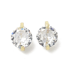 Настоящее золото 14K Латунные микро проложить кубического циркония прелести, плоско-круглые, реальный 14 k позолоченный, 11x8x5 мм, отверстие : 1.6 мм