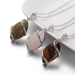 Смешанные камни Ожерелья кулона из драгоценных камней со стразами из латуни, с кабельными цепями и пружинными кольцами, , 18 дюйм (45.7 см)