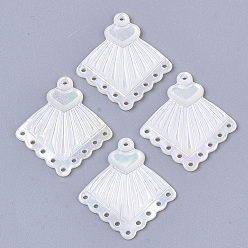 White White Shell Chandelier Components Links, Rhombus, White, 23x21x2mm, Hole: 1mm