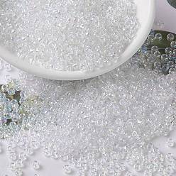 (RR250) Crystal AB Миюки круглые бусины рокайль, японский бисер, 8/0, (rr 250) кристалл ab, 3 мм, отверстие : 1 мм, Около 422~455 шт / 10 г