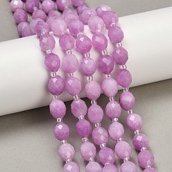 Сливовый Натуральный Malaysia нефритовые бусы пряди, в форме риса, окрашенные, граненые, с бисером, слива, 9~10x8~8.5 мм, отверстие : 1.2 мм, около 31~32 шт / нитка, 14.57'' (37 см) ~ 14.96'' (38 см)