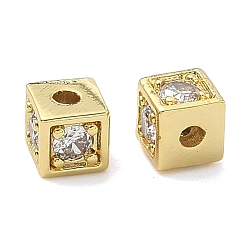 Настоящее золото 18K Латунные микропаве из прозрачного кубического циркония, без кадмия и без свинца, стойки покрытие, долговечный, кубические, реальный 18 k позолоченный, 5.5x5.5x5.5 мм, отверстие : 1.8 мм