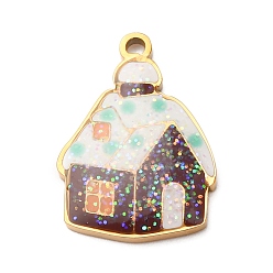 Дом Рождество 304 эмалированные подвески из нержавеющей стали, с напудренным золотом, ионное покрытие (ip), без кадмия, без никеля и без свинца, дом, 16.5x12x2.5 мм, отверстие : 1.2 мм