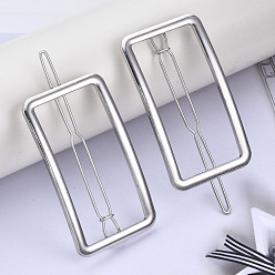 Platinum Alloy Hollow Geometric Hair Pin, Ponytail Holder Statement, Hair Accessories for Women, Cadmium Free & Lead Free, Rectangle, Platinum, 51x29mm, Clip: 66mm long