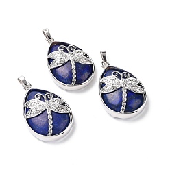 Ляпис-Лазурь Природный лазурит подвески, с латунной фурнитурой платинового цвета, окрашенные, без свинца и без кадмия, слезинка с подвесками в виде стрекоз, 40~40.5x26~26.5x9~9.5 мм, отверстие : 5x7 мм