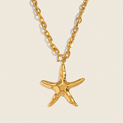 Настоящее золото 18K Летний пляж 304 Женские ожерелья с подвеской в виде морской звезды из нержавеющей стали, реальный 18 k позолоченный, 18.70 дюйм (47.5 см)