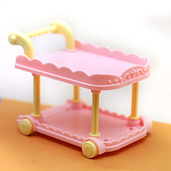 Pink Пластиковая тележка для еды мини модель, аксессуары для кукольного домика с микро-ландшафтом, притворяясь опорными украшениями, розовые, 63x90x79 мм
