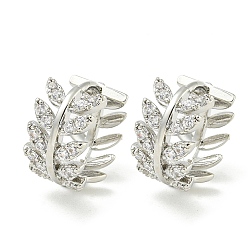 Платина Латунные серьги обруча, с четким кубического циркония, лист, платина, 13x8 мм