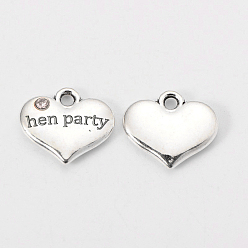 Кристалл Тибетский стиль сердце с девичник слово горный хрусталь прелести, без кадмия, без никеля и без свинца, кристалл, 14x16x3 мм, отверстие : 2 мм