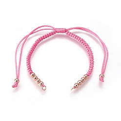 Бледно-Розовый Плетеные браслеты из бисера из нейлонового шнура, с латунной бисера, долговечный, Настоящее розовое золото покрыто, розовый жемчуг, 10-1/4 дюйм ~ 11-5/8 дюйм (26~29.6 см)