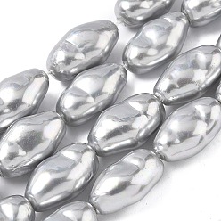 Серебро Гальванизированное непрозрачное стекло имитация жемчужных нитей, овальные, серебряные, 18~20x10~11x8~9 мм, отверстие : 1.2 мм, около 22 шт / нитка, 16.02'' (40.7 см)