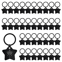 Negro 40 llaveros de aluminio, estrella, con anillos de hierro, negro, 65 mm