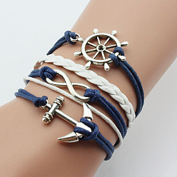 Морской Синий Многорядные браслеты из искусственной кожи для женщин и мужчин, Marine Blue, 6-3/4~7-1/8 дюйм (17~18 см)