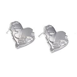 Stainless Steel Color Non-Tarnish 304 Stainless Steel Heart Stud Earrings for Women, Stainless Steel Color, 20x19mm, Pin: 0.7mm