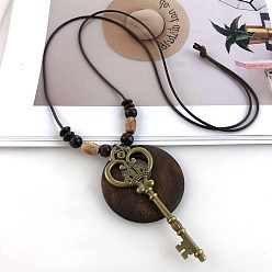 Key Длинные ожерелья из сплава пончиков в стиле бохо для женщин, античная бронза, ключ, 35.43 дюйм (90 см)