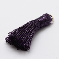 Purple Nylon Tassels Pendant Decorations, with Alloy Findings, Purple, 31x7mm, Hole: 2x5mm