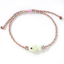 Весенне-зеленый Регулируемые браслеты ручной работы из фарфора с подвесками в виде рыбок, Браслеты из плетеной волоконной нити для женщин, весенний зеленый, 11.02 дюйм (28 см)