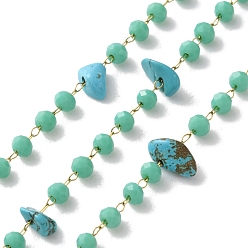 Ангелит 304 цепи из нержавеющей стали ссылка, пайки, с хрусталем и натуральным ангелитом, с катушкой, ионное покрытие (ip), реальный 18 k позолоченный, 4x7.5x3.5 мм, около 32.81 футов (10 м) / рулон