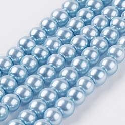 Светло-Голубой Круглые бусины из экологически чистого окрашенного стекла с жемчугом, класс А, хлопковый шнур , Небесно-голубой, 3~3.5 мм, отверстие : 0.7~1.1 мм, около 135 шт / нитка, 15 дюйм