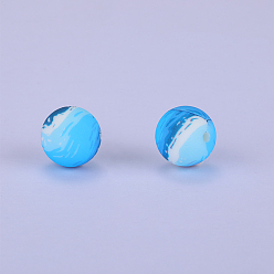 Steel Blue Printed Round Silicone Focal Beads, Steel Blue, 15x15mm, Hole: 2mm