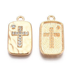 Crystal Rack Plating Alloy Pendants, with Rhinestone, Rectangle with Cross, Light Gold, Cadmium Free & Nickel Free & Lead Free, Crystal, 27x15x3mm, Hole: 2.2mm