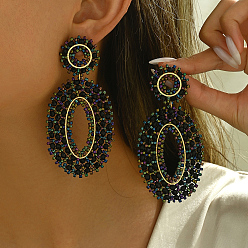 Черный 201 Длинные винтажные серьги-гвоздики в форме овала из нержавеющей стали в стиле бохо, золотые, чёрные, 92x45 мм