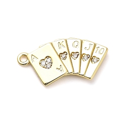 Настоящее золото 18K Латунные микро проложить кубического циркония подвески, прелести игральных карт, стойки покрытие, долговечный, без свинца и без кадмия, реальный 18 k позолоченный, 23x12.5x3 мм, отверстие : 1.6 мм