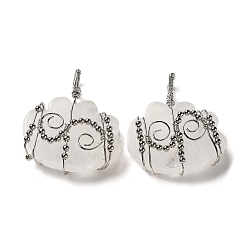Quartz Crystal Natural Quartz Crystal Copper Wire Wrapped Pendants, Rock Crystal Cloud Charms with Brass Beads, Rack Plating, Platinum, 47~50x44.5~45x11~12mm, Hole: 6x5.5mm