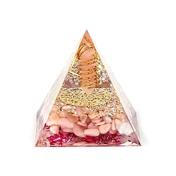 Розовый Кварц Генераторы энергии смолы оргонитовой пирамиды, Рейки, обернутая проволокой, натуральный розовый кварц, шестиугольная призма внутри для украшения домашнего офиса, стола, 60x60x60 мм