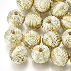 Gainsboro Wood Beads Covered with Polyester Cord Wire, Round, Gainsboro, 12~13x12~12.5mm, Hole: 1.5~2mm