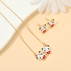 Красный Комплекты из серег-гвоздиков и подвесок в виде панды из сплава эмали и стразов для женщин, красные, Ожерелья: 450 mm