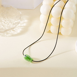 Зеленый лайм Рыба фарфоровый кулон ожерелья из черного воскового шнура, зеленый лайм, 15.75~23.62 дюйм (40~60 см)