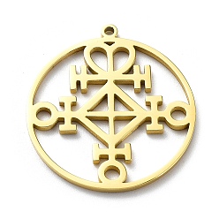 Золотой 304 подвески из нержавеющей стали, лазерная резка, Плоский круглый шарм с руной любви викингов, золотые, 22x20x1 мм, отверстие : 1 мм