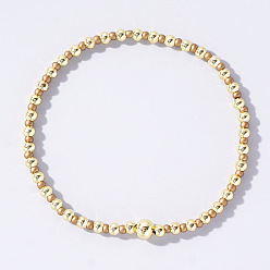 Золотистый Женские браслеты из круглых бусин в корейском стиле из стекла и латуни, золотые, внутренний диаметр: 6-1/2 дюйм (16.5 см)