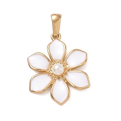 Цветок 304 нержавеющей стальной эмали подвески, с пластиковой имитационной жемчужиной, золотые, цветок, 28x22x6.5 мм, отверстие : 6.5x3 мм