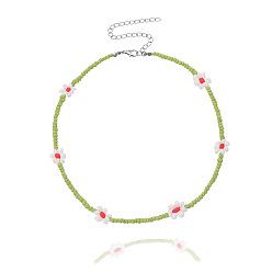 Желто-Зеленый Ожерелья из стеклянных бус в виде цветка маргаритки в стиле бохо с цепочками на концах из сплава, желто-зеленый, 15.75 дюйм (40 см)