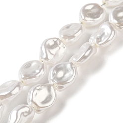 Snow ABS Plastic Imitation Pearl Beads Strands, Nuggest, Snow, 12~12.5x10.5x6mm, Hole: 1.2mm, about 90pcs/strand, 44.29 inch(112.5cm)