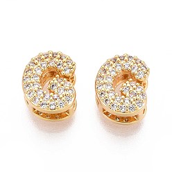 Letter G Латунные микропаве из прозрачного кубического циркония, буквы, без никеля , Буква G, 9.5x8x5 мм, отверстие : 3 мм