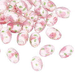 Pink 30Pcs Handmade Silver Foil Lampwork Beads, Inner Flower, Rice, Pink, 16~17x11mm, Hole: 1.5mm