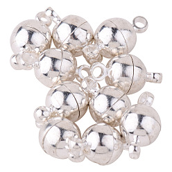 Silver Round Brass Magnetic Clasps with Loops, Nickel Free, Silver, 11.5x6mm, Hole: 1.2mm